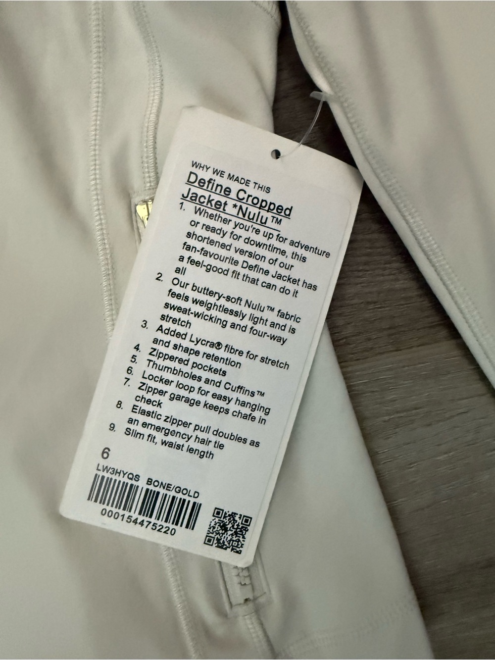 lululemon athletica bone/gold define cropped jacket nulu - Picture 3 of 3